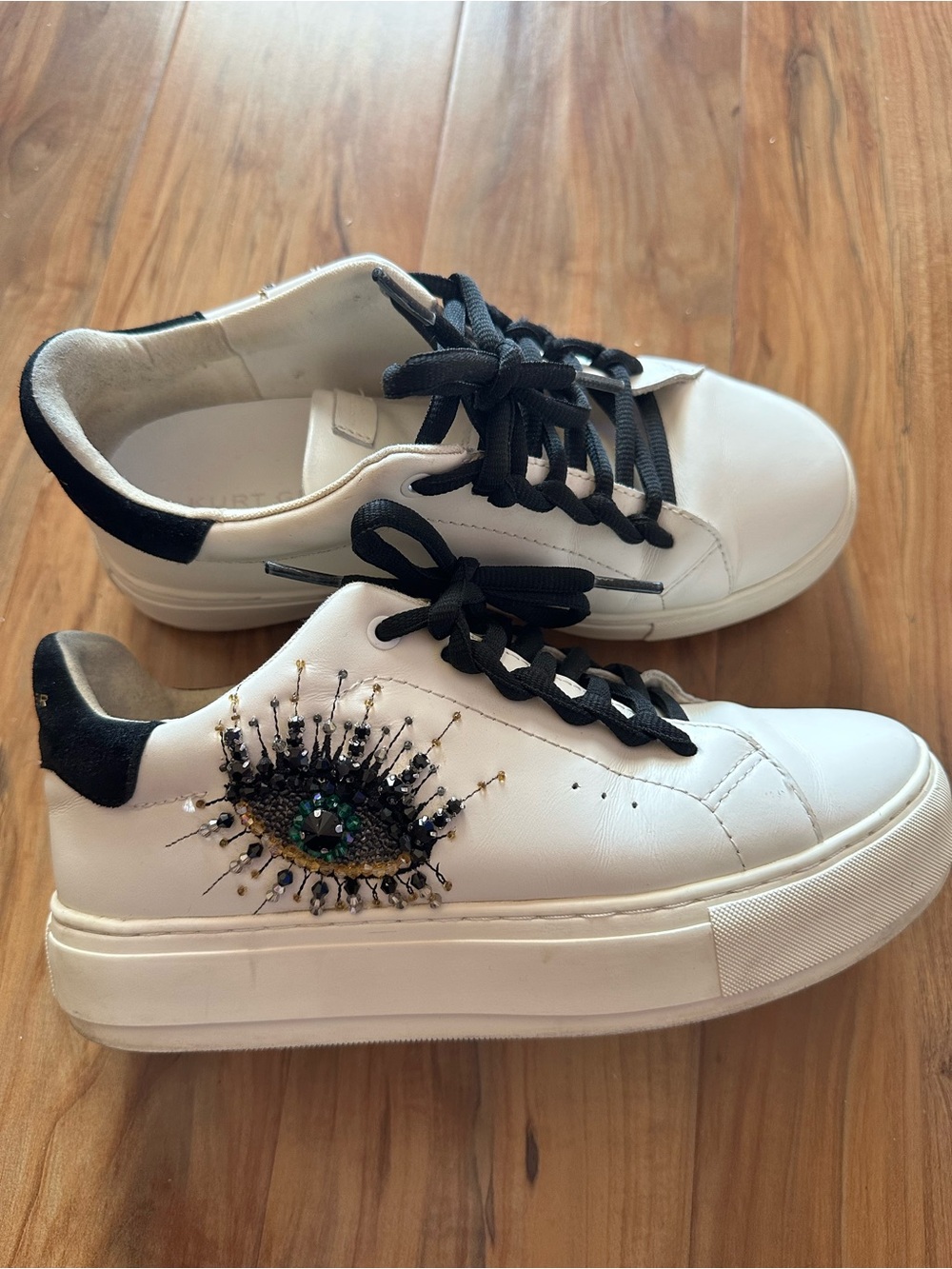 Kurt Geiger White Embellished Eye Leather Sneakers size 40